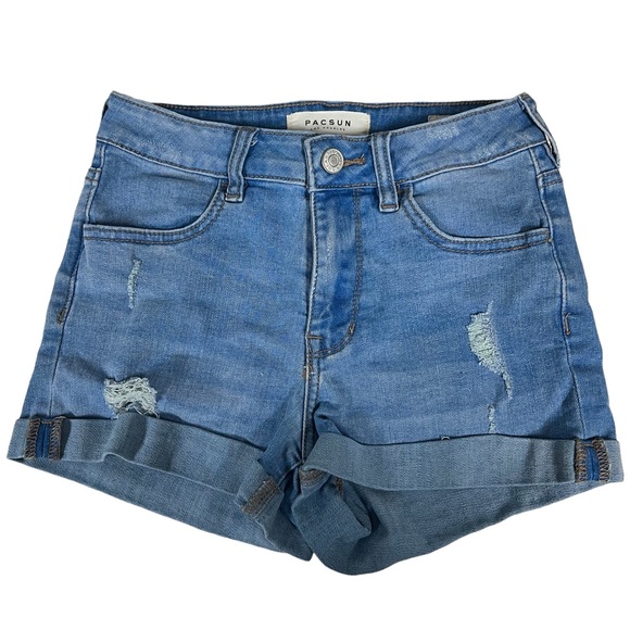 PacSun Pants - PACSUN Shorts Lightwash denim high rise super stretch cuffed Shortie 24